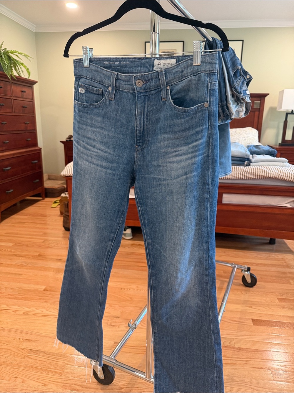 AG Adriano Goldschmied Distressed Mid-Blue Farrah Boot Crop Jeans